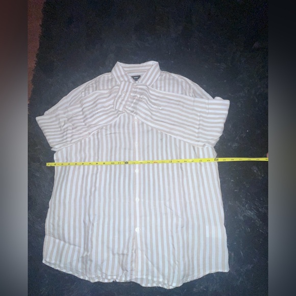 Express Button Down Linen Blend Long Sleeve Shirt L Men Tan White Striped NWT - Picture 2 of 4